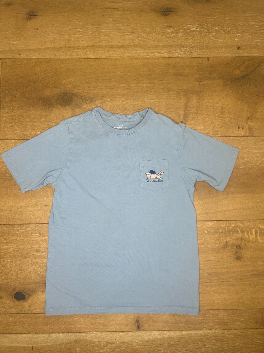 Vineyard Vines Boys Size Medium 12-14 Baseball Whale Pocket Tee Blue